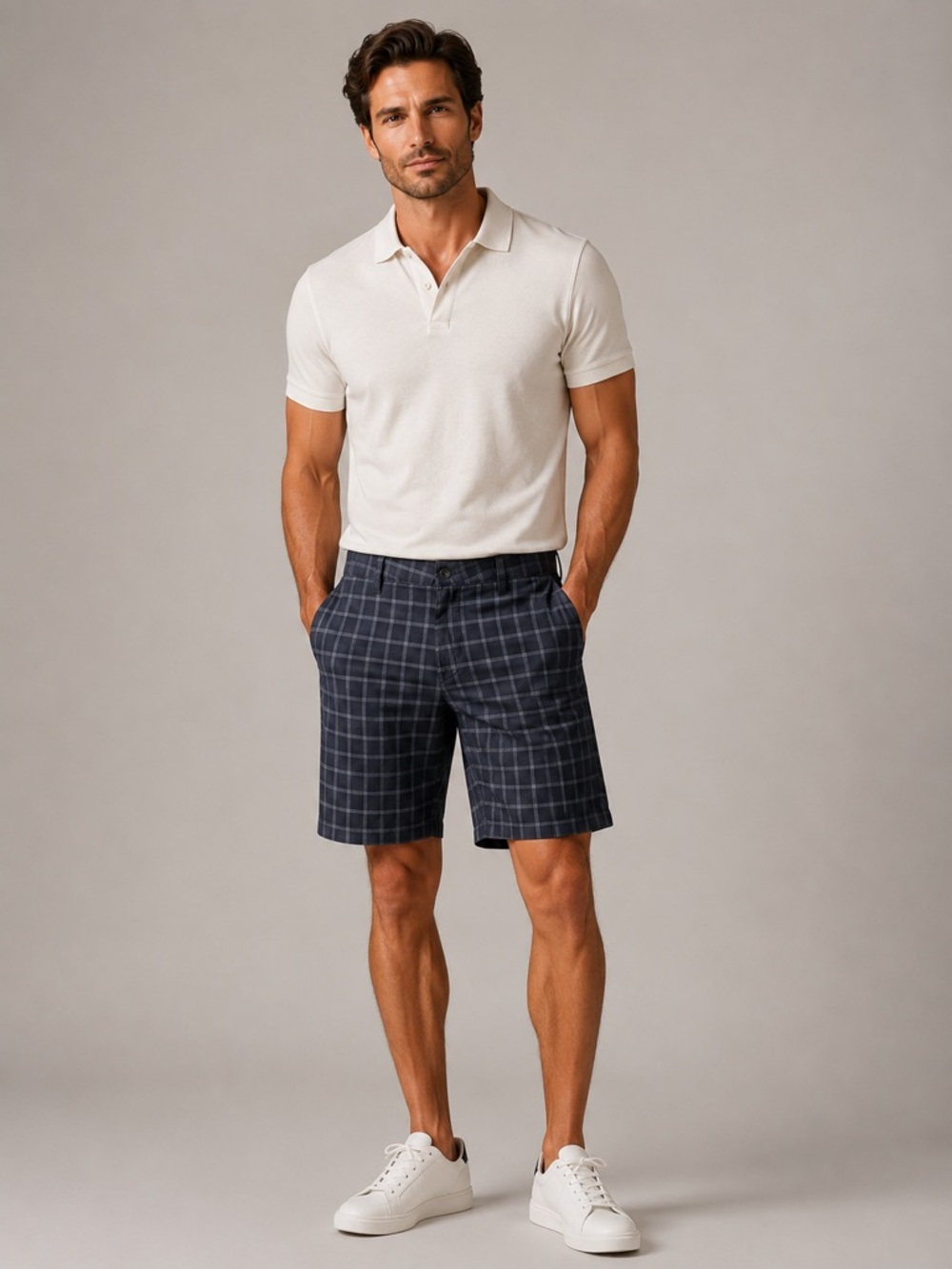 Champion Men's Navy Windowpane Flat-Front Shorts